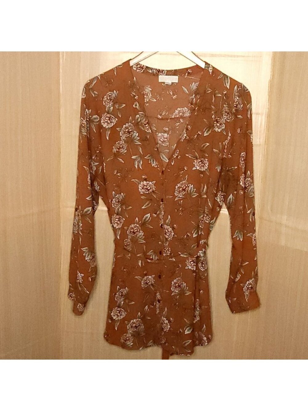 Forever 21 Plus Brown Floral Silky Button Front Tunic Top 3X